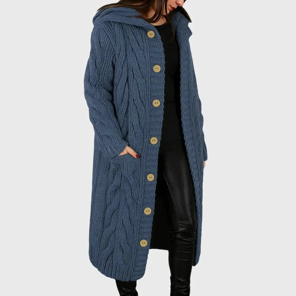 Women's cable knit button-front winter cardigan