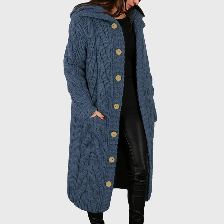 Women's cable knit button-front winter cardigan