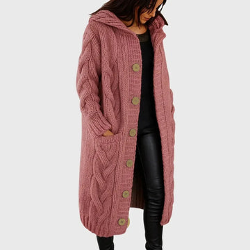 Women's cable knit button-front winter cardigan