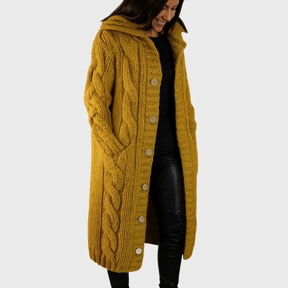 Women's cable knit button-front winter cardigan