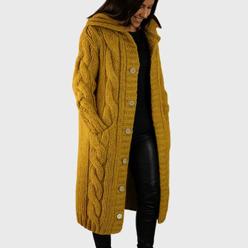 Women's cable knit button-front winter cardigan