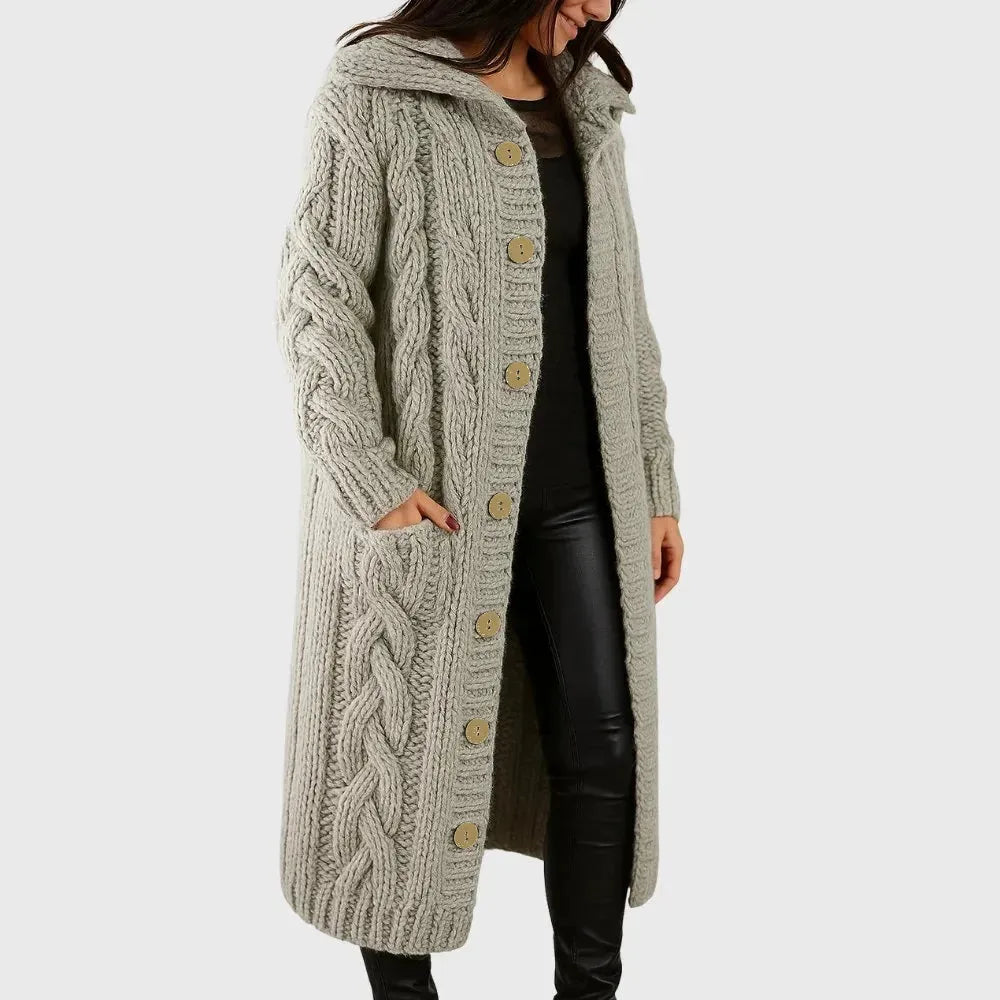 Women's cable knit button-front winter cardigan