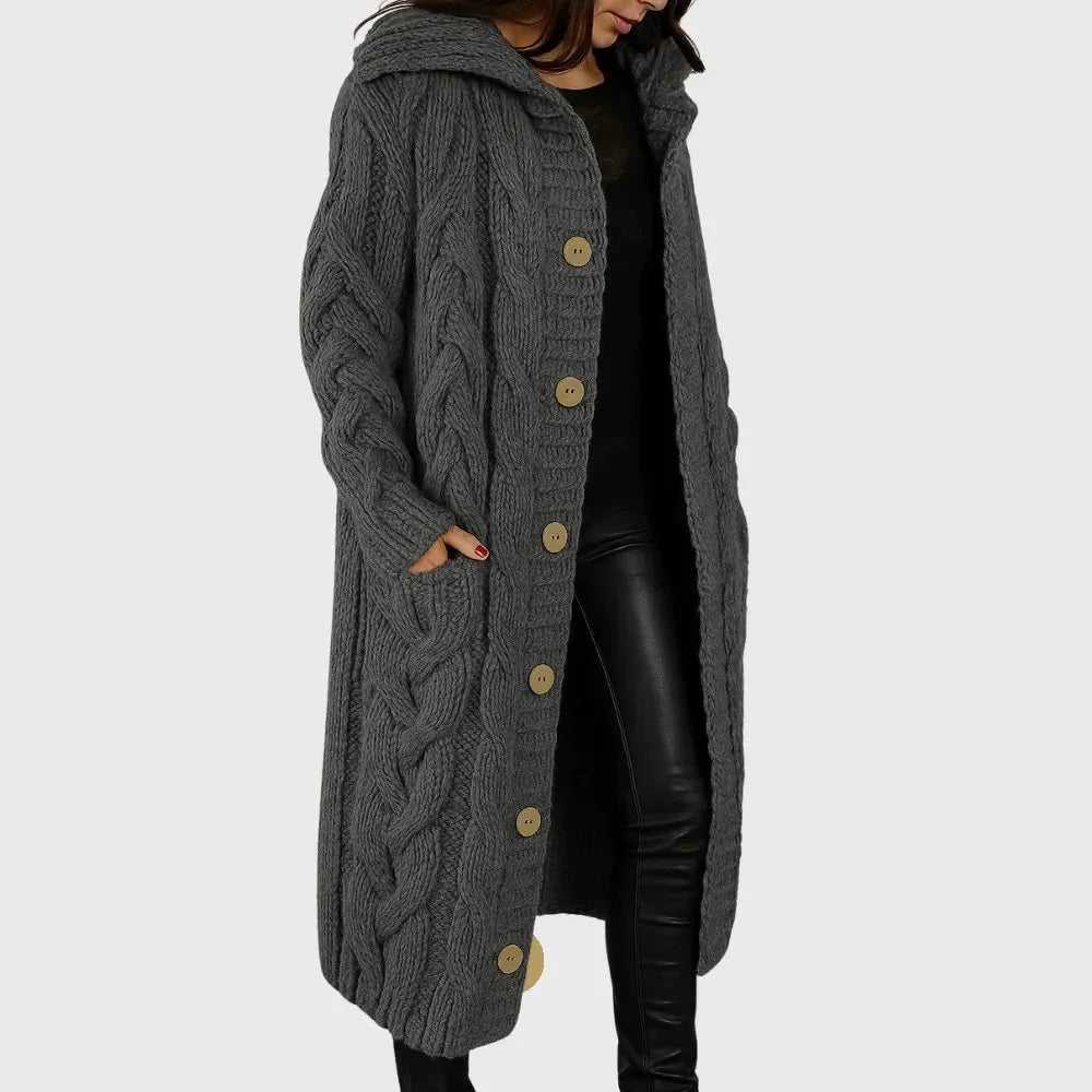 Women's cable knit button-front winter cardigan