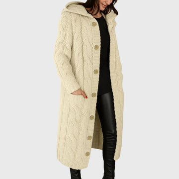 Women's cable knit button-front winter cardigan