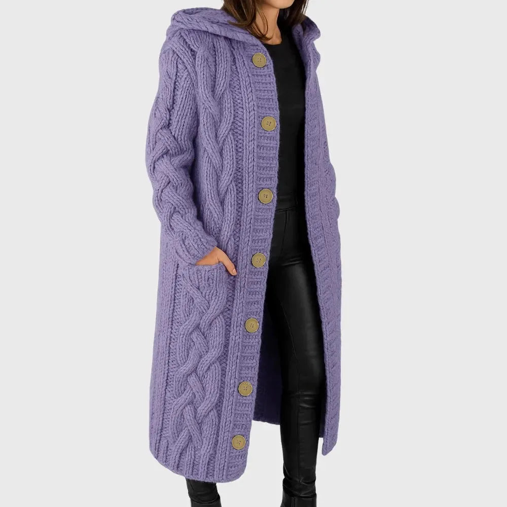Women's cable knit button-front winter cardigan