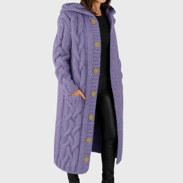 Women's cable knit button-front winter cardigan
