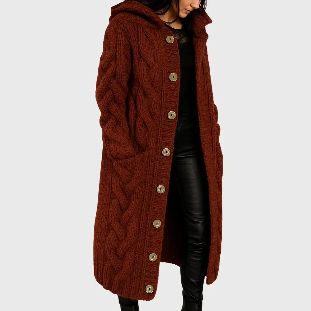Women's cable knit button-front winter cardigan