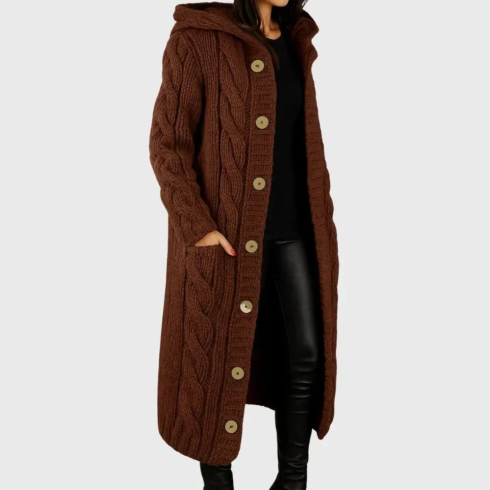 Women's cable knit button-front winter cardigan