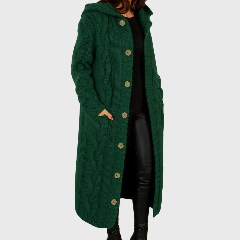 Women's cable knit button-front winter cardigan
