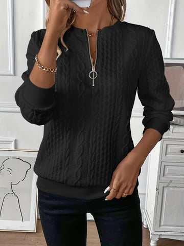 Women's cable knit half-zip stand collar winter sweatshirt