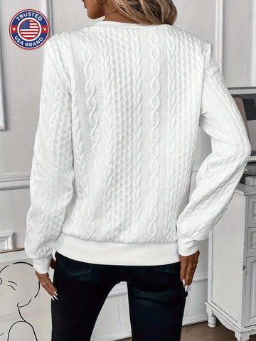 Women's cable knit half-zip stand collar winter sweatshirt