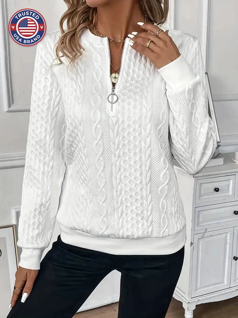 Women's cable knit half-zip stand collar winter sweatshirt