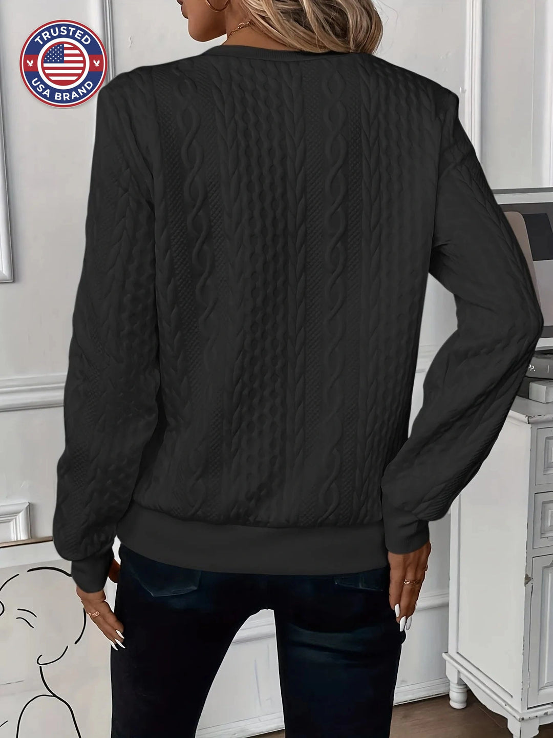 Women's cable knit half-zip stand collar winter sweatshirt