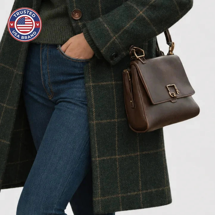 Women's check button-front notch lapel winter wool coat in green