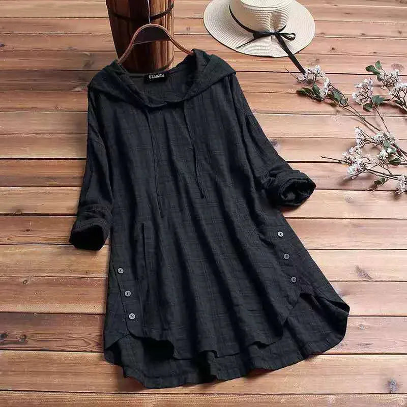 Women's check cotton winter hoodie with side buttons