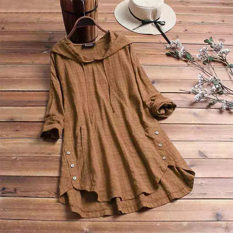 Women's check cotton winter hoodie with side buttons