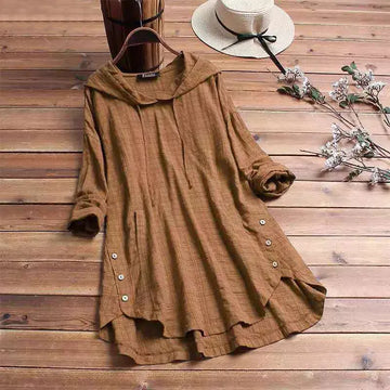 Women's check cotton winter hoodie with side buttons