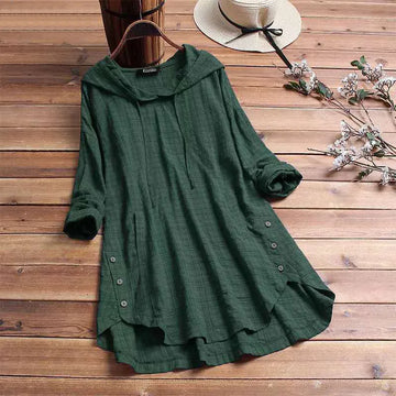 Women's check cotton winter hoodie with side buttons