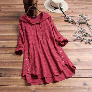 Women's check cotton winter hoodie with side buttons