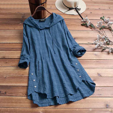 Women's check cotton winter hoodie with side buttons