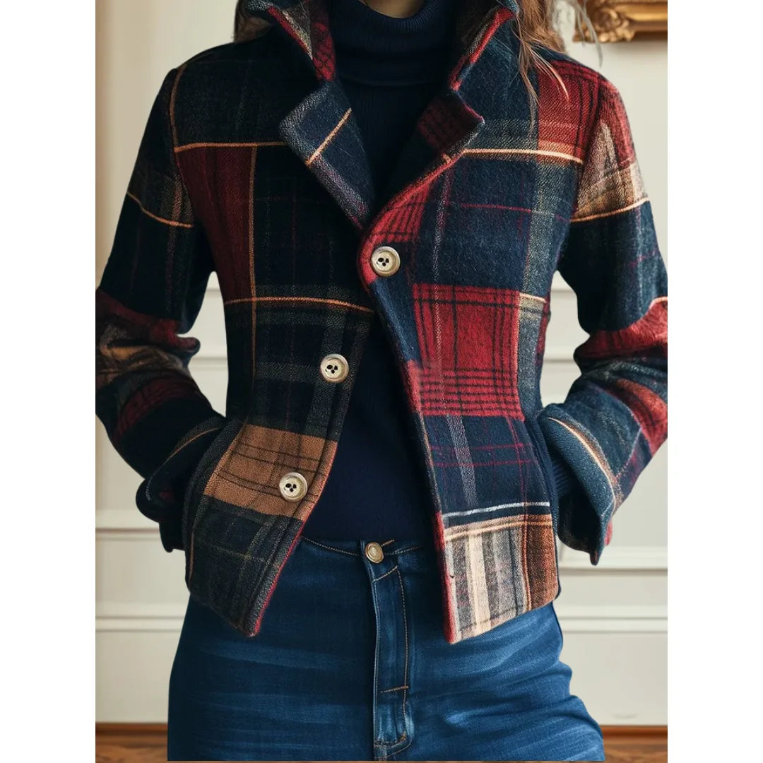 Women's check wool button-front winter blazer