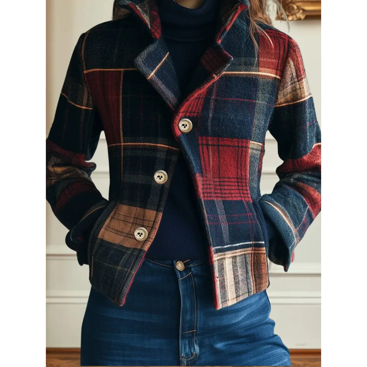 Women's check wool button-front winter blazer