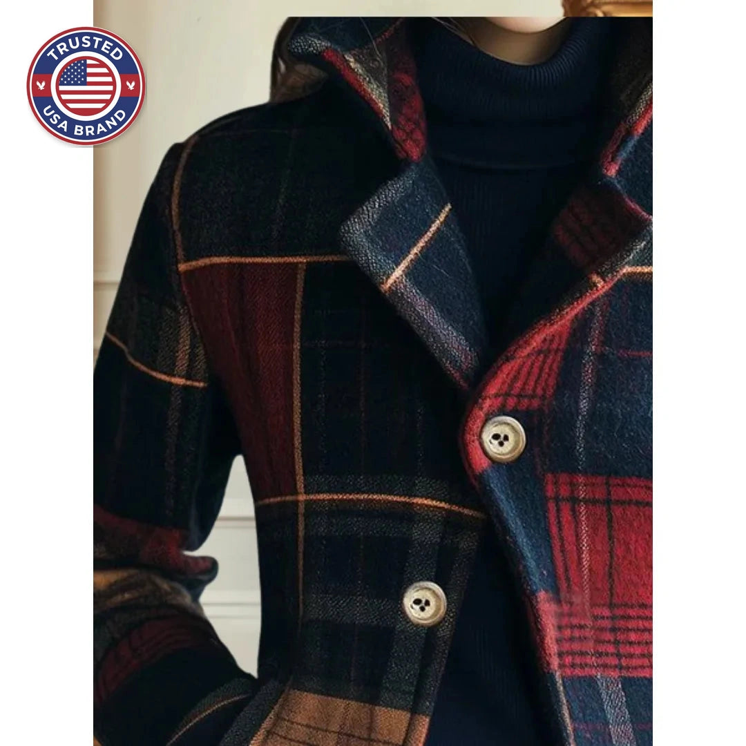 Women's check wool button-front winter blazer