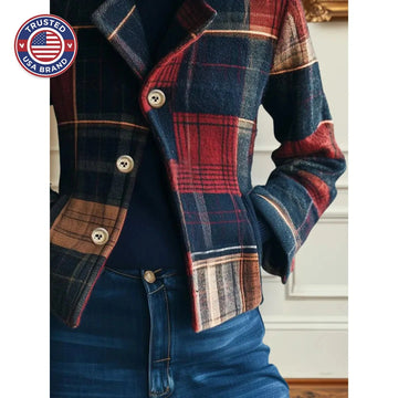 Women's check wool button-front winter blazer