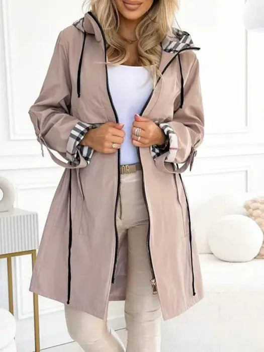 Women's check zip-up hooded waterproof winter parka
