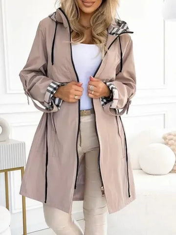 Women's check zip-up hooded waterproof winter parka