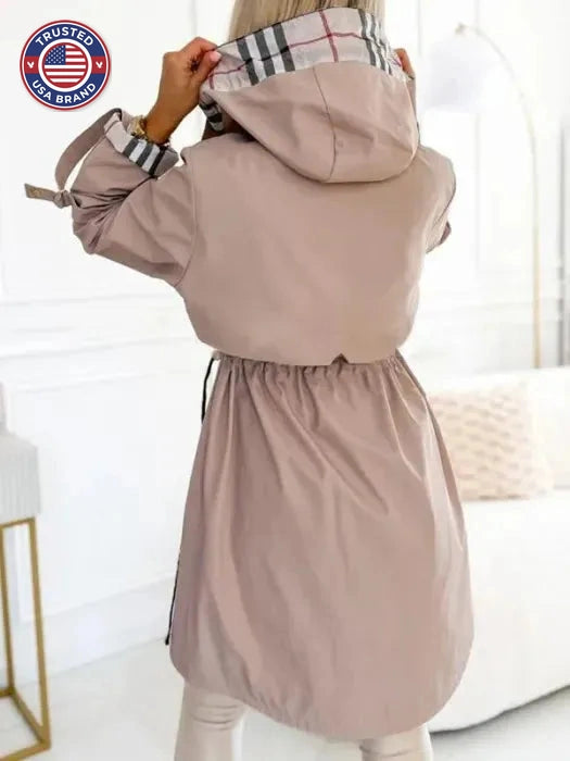 Women's check zip-up hooded waterproof winter parka
