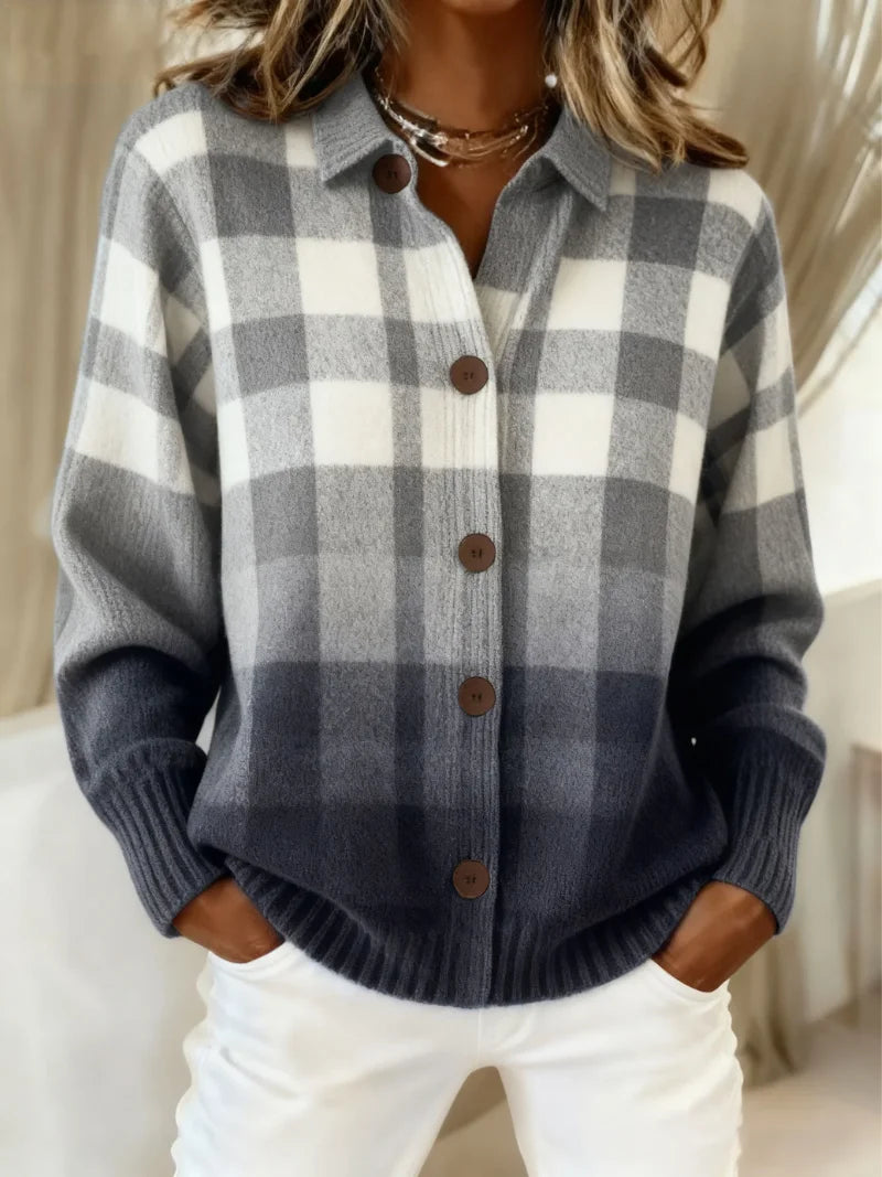 Checked Knitted Blouse - Multicolor