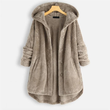 Women's corduroy button-front hooded winter cardigan with high-low hem - Black