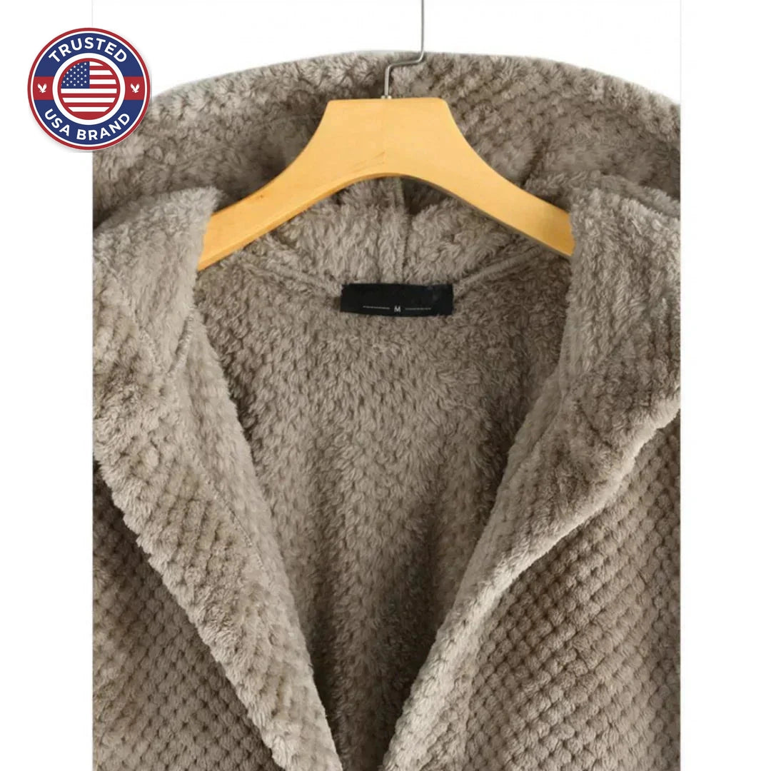 Women's corduroy button-front hooded winter cardigan with high-low hem - Black