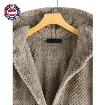 Women's corduroy button-front hooded winter cardigan with high-low hem - Black