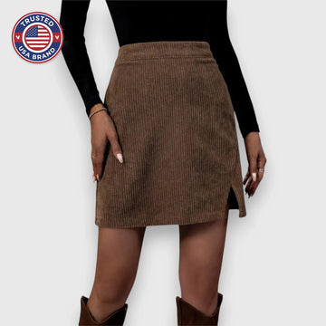 Women's corduroy side zip mini winter skirt with slit