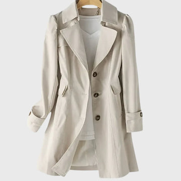 Women's cotton button-front notch lapel winter trench coat