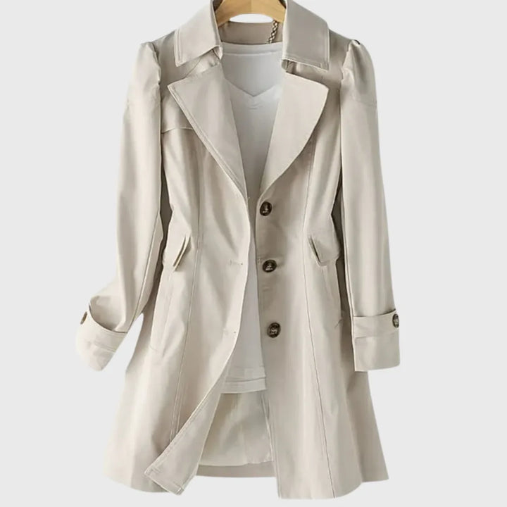 Women's cotton button-front notch lapel winter trench coat