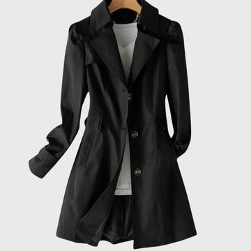 Women's cotton button-front notch lapel winter trench coat