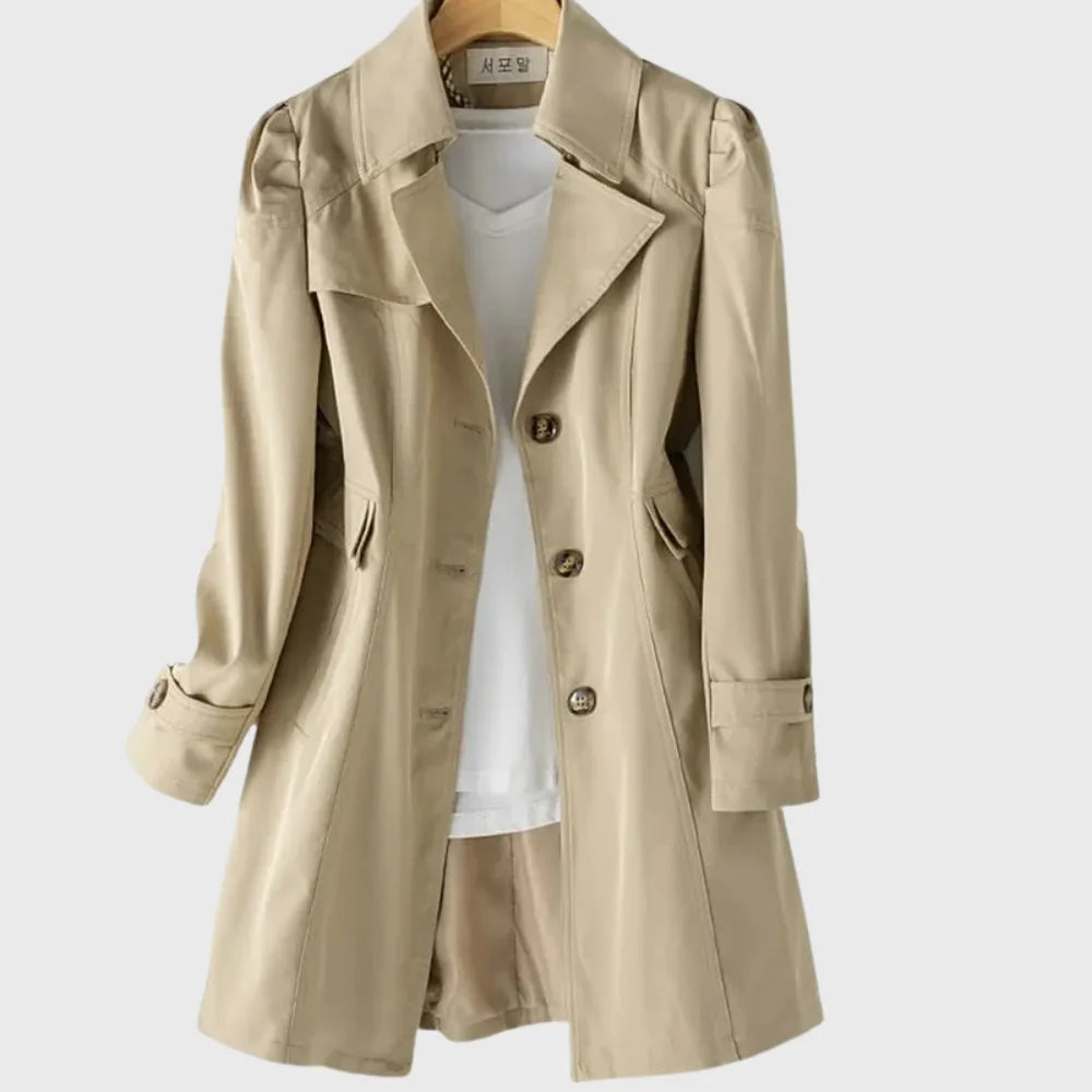 Women's cotton button-front notch lapel winter trench coat