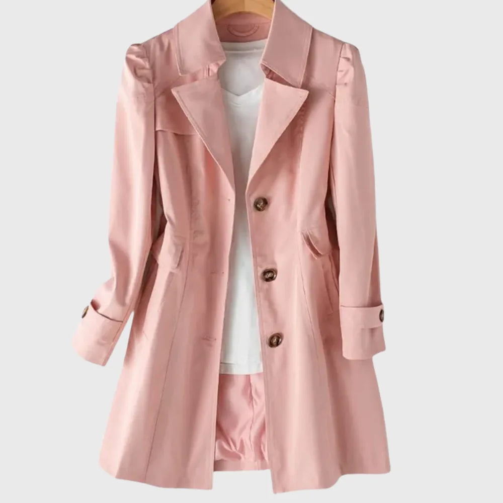 Women's cotton button-front notch lapel winter trench coat