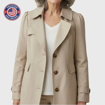 Women's cotton button-front notch lapel winter trench coat