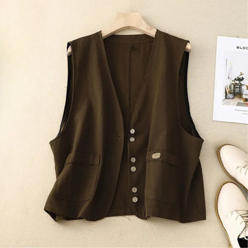 Women's cotton button-front v-neck winter cropped jacket with patch pockets