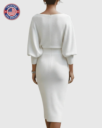 Women's Cowl Neck Batwing Sleeve Ribbed Winter Midi Dress
