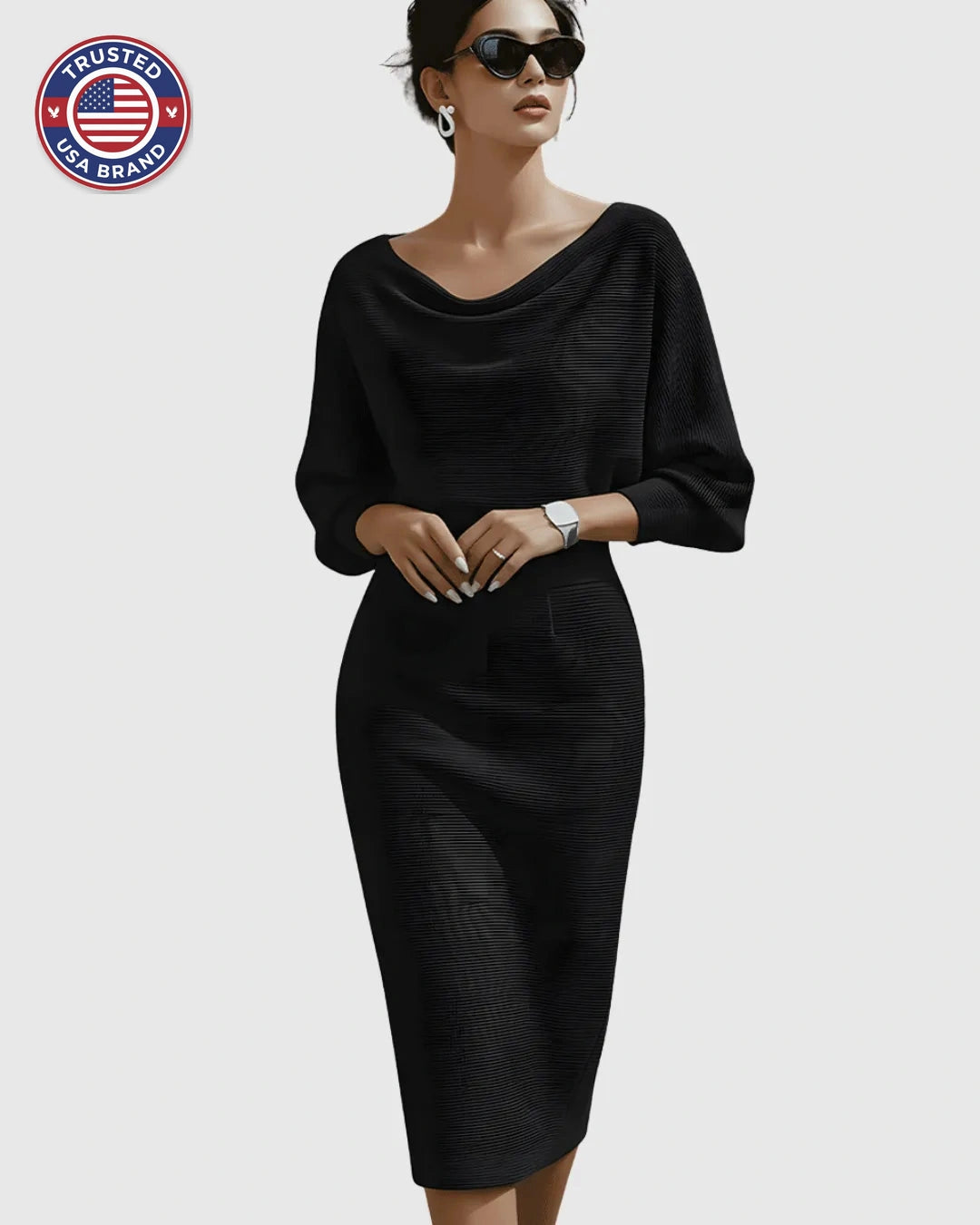 Women's Cowl Neck Long Sleeve Winter Midi Dress