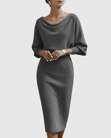 Women's Cowl Neck Long Sleeve Winter Midi Dress