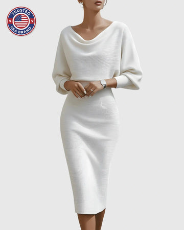 Women's Cowl Neck Long Sleeve Winter Midi Dress