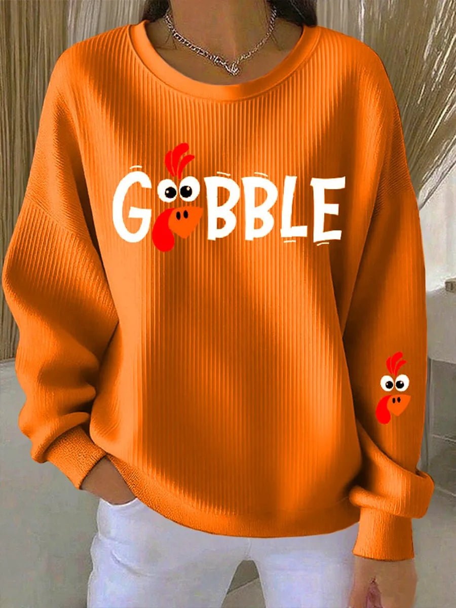 Women's crew neck winter sweatshirt with turkey graphic print