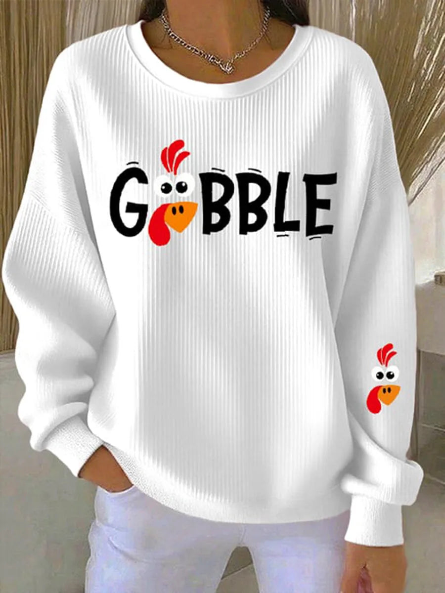 Women's crew neck winter sweatshirt with turkey graphic print