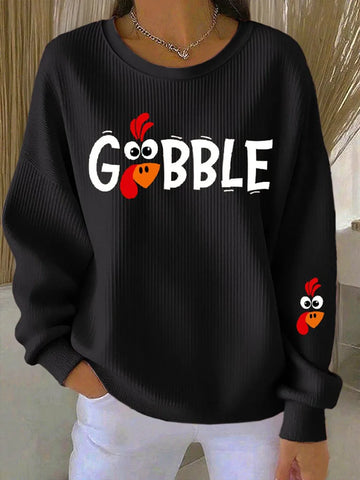 Women's crew neck winter sweatshirt with turkey graphic print